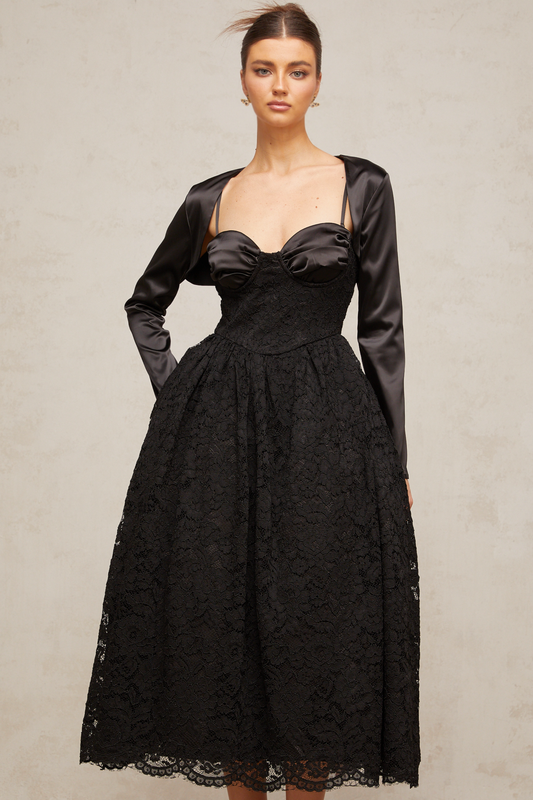 Sidonie black floral-lace top & dress matching set
