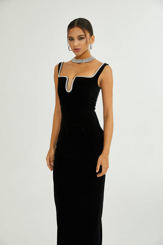 Blanche black U-neck midi dress