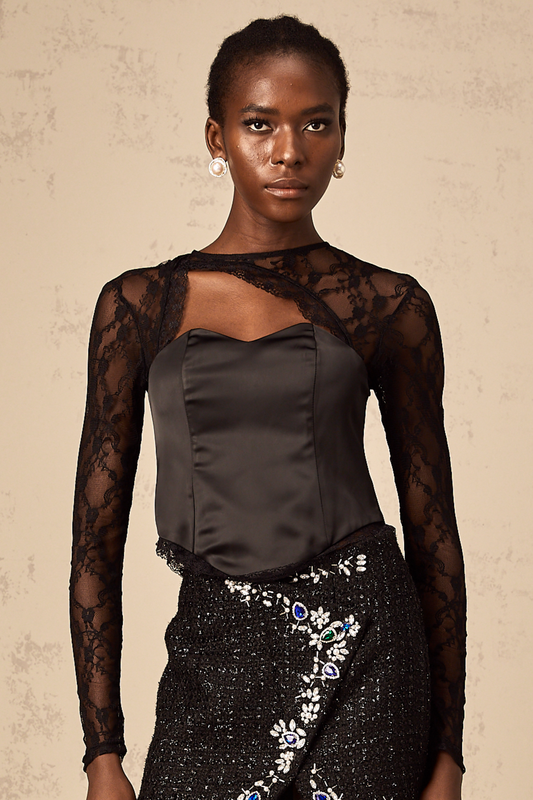 Georgia black cut-out lace top
