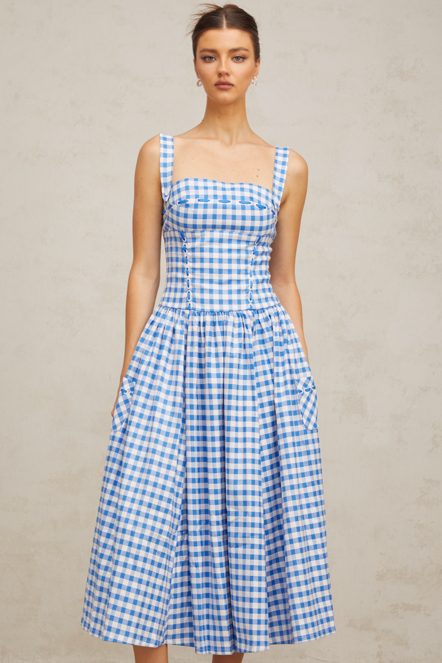 Diane blue gingham midi dress