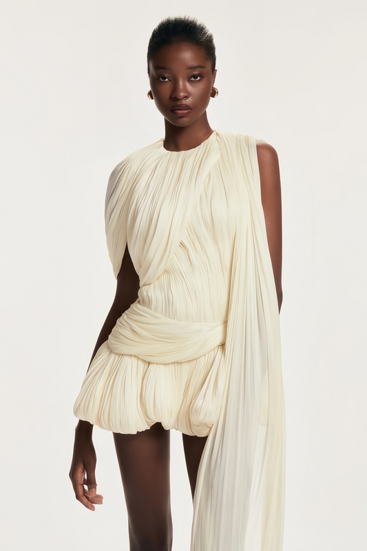 Cyrielle pleated ribbon-design mini dress