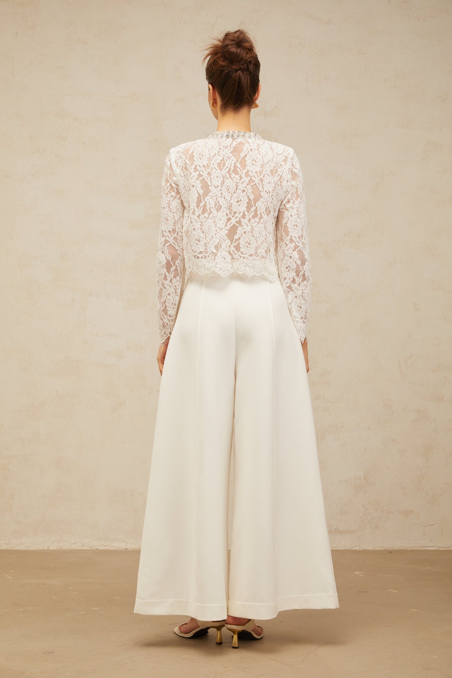 Monique white embellished floral-lace jacket