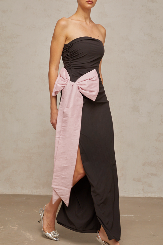 Gabrielle black off-shoulder bowknot maxi dress