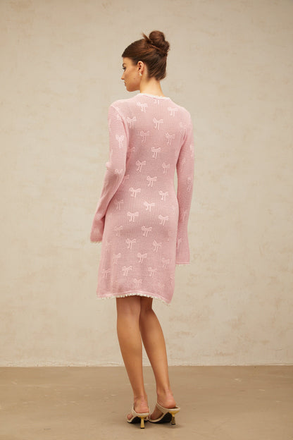 Marjolaine pink embellished crochet-knit mini dress