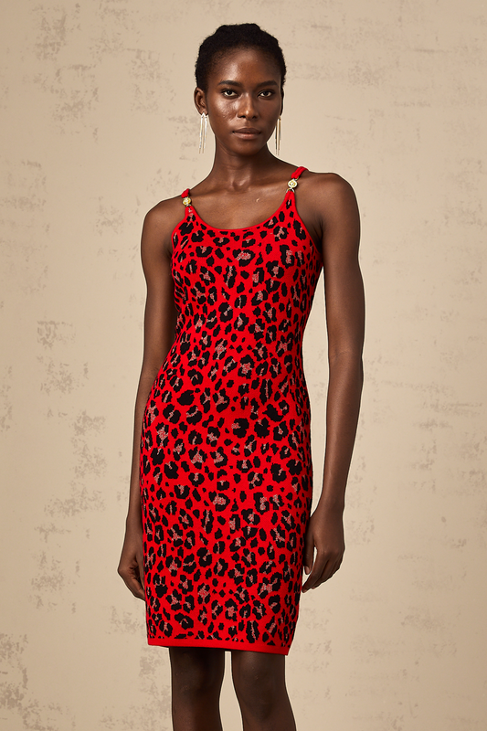Honorine red leopard-print lurex mini dress