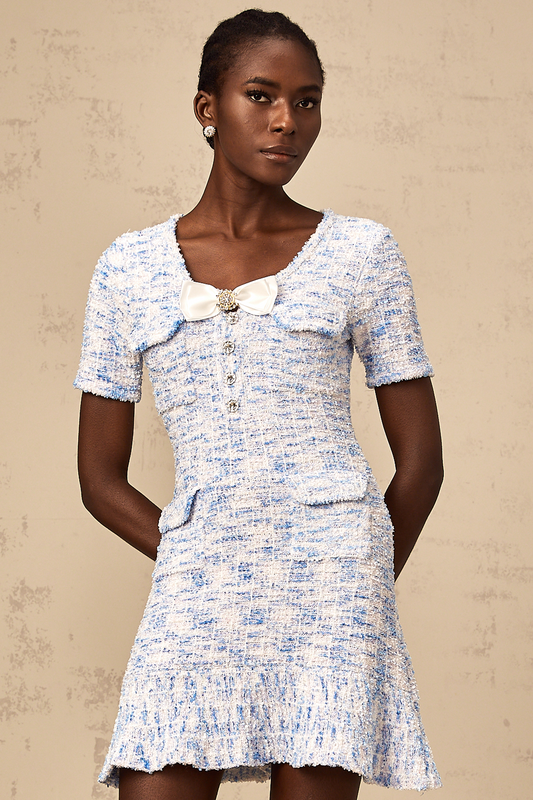Éloïse blue checked knit mini dress