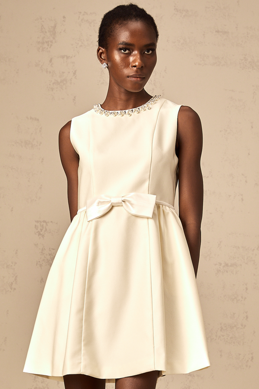 Isabelle white bowknot embellished mini dress