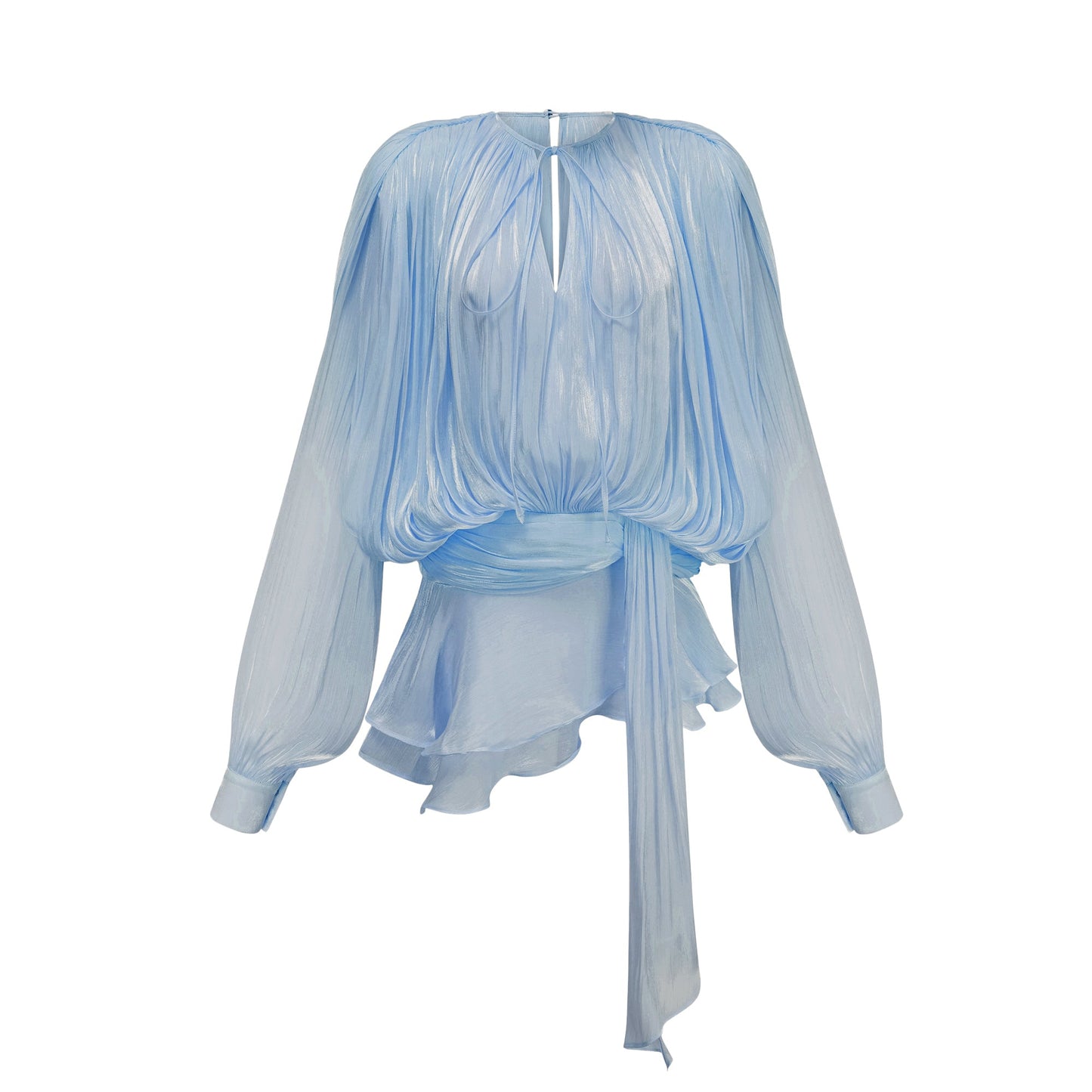 Eugénie fully-pleated ruffled mini dress in Blue