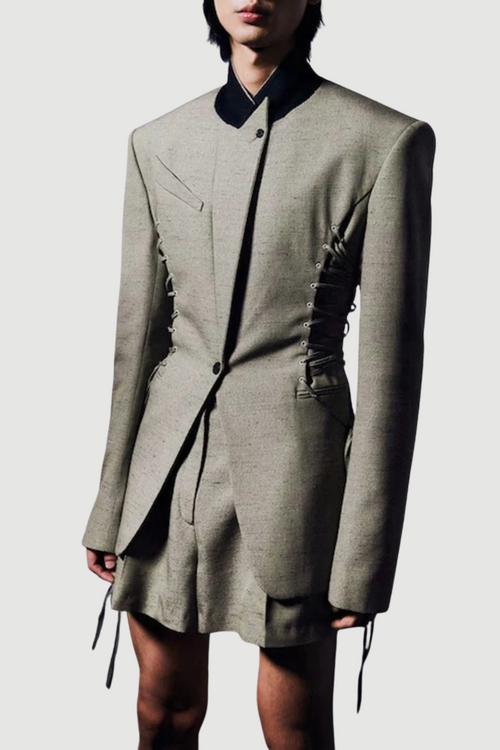 Juliea Silhouette Laced Up Tailored Jacket - Grey