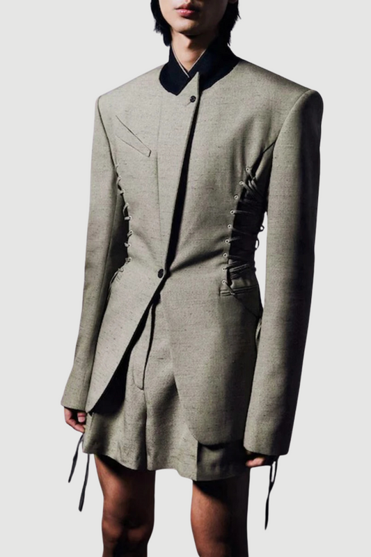 Juliea Silhouette Laced Up Tailored Jacket - Grey