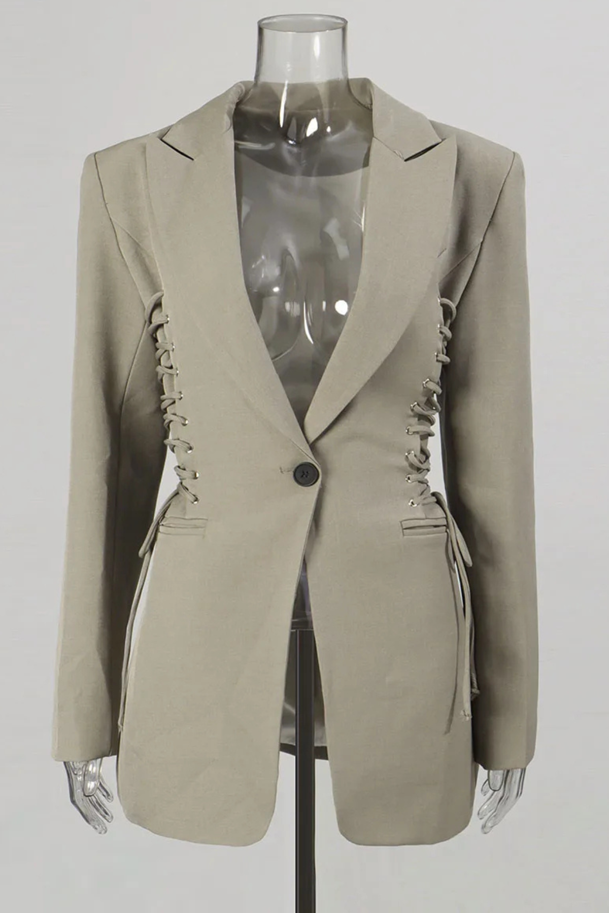 Juliea Silhouette Laced Up Tailored Jacket - Grey