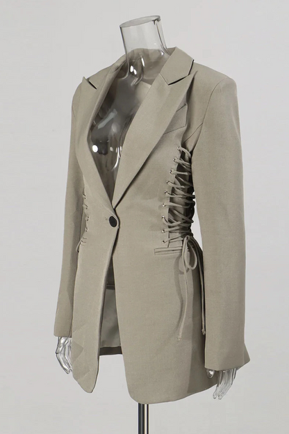Juliea Silhouette Laced Up Tailored Jacket - Grey