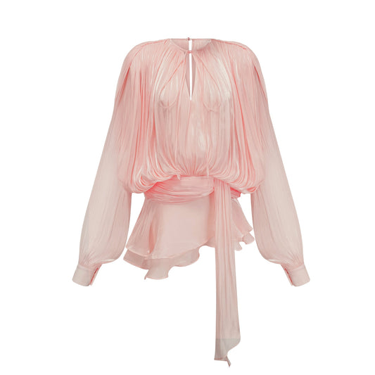 Eugénie fully-pleated ruffled mini dress in Pink
