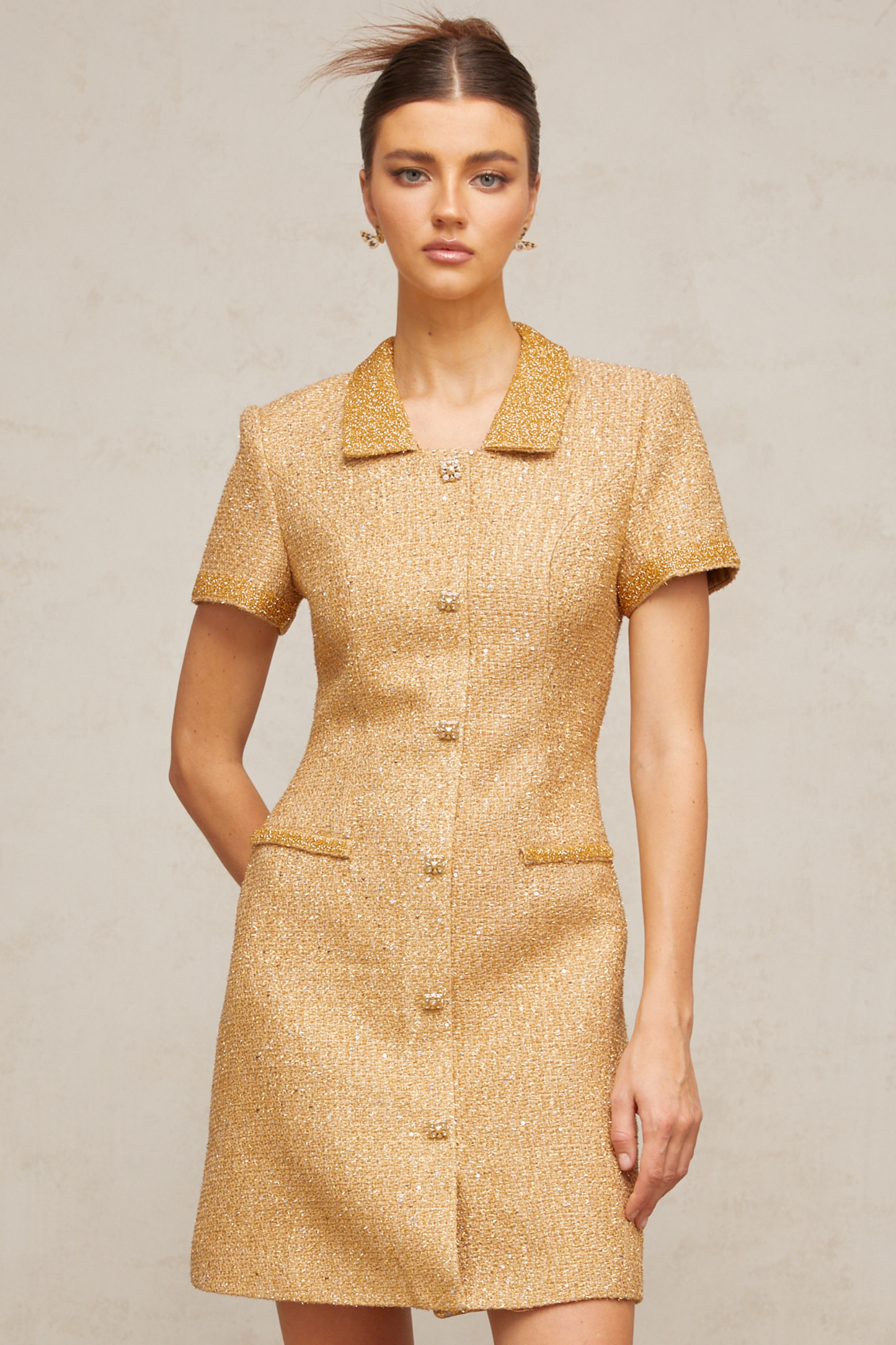 Mélodie gold sequined tweed mini dress