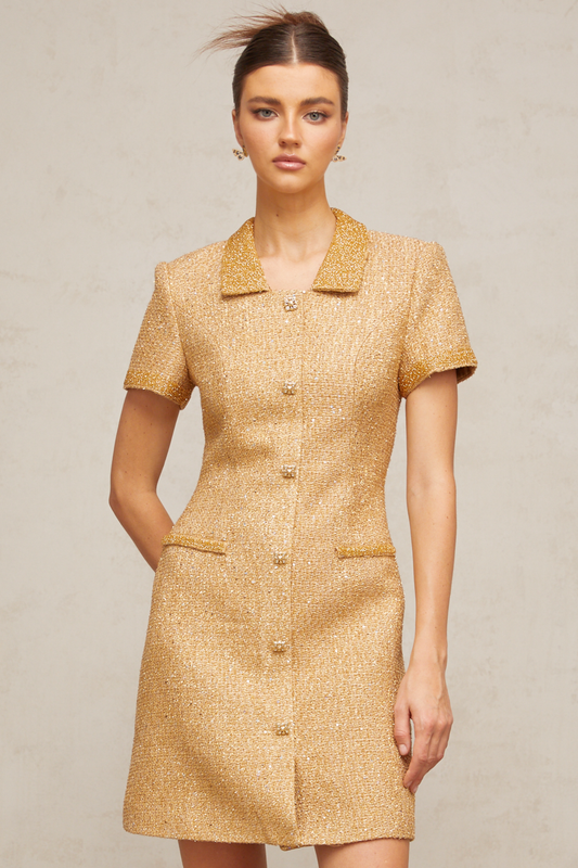 Mélodie gold sequined tweed mini dress