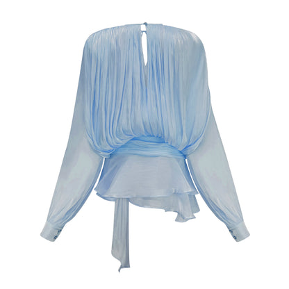Eugénie fully-pleated ruffled mini dress in Blue