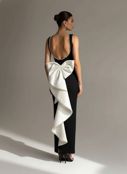 Backless Maxi Dress with Oversized Bow