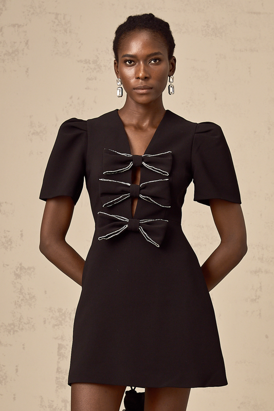 Tania black bowknot embellished mini dress (US Only)