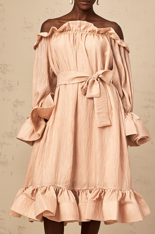 Agathe pink tied-waist ruffled midi dress