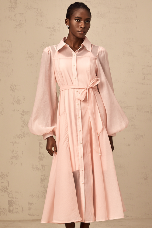 Sibylle pink tied-waist midi shirt dress