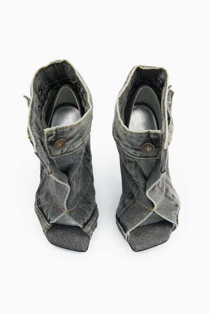 Alisson Denim Button Fish Mouth Sandal Bootie