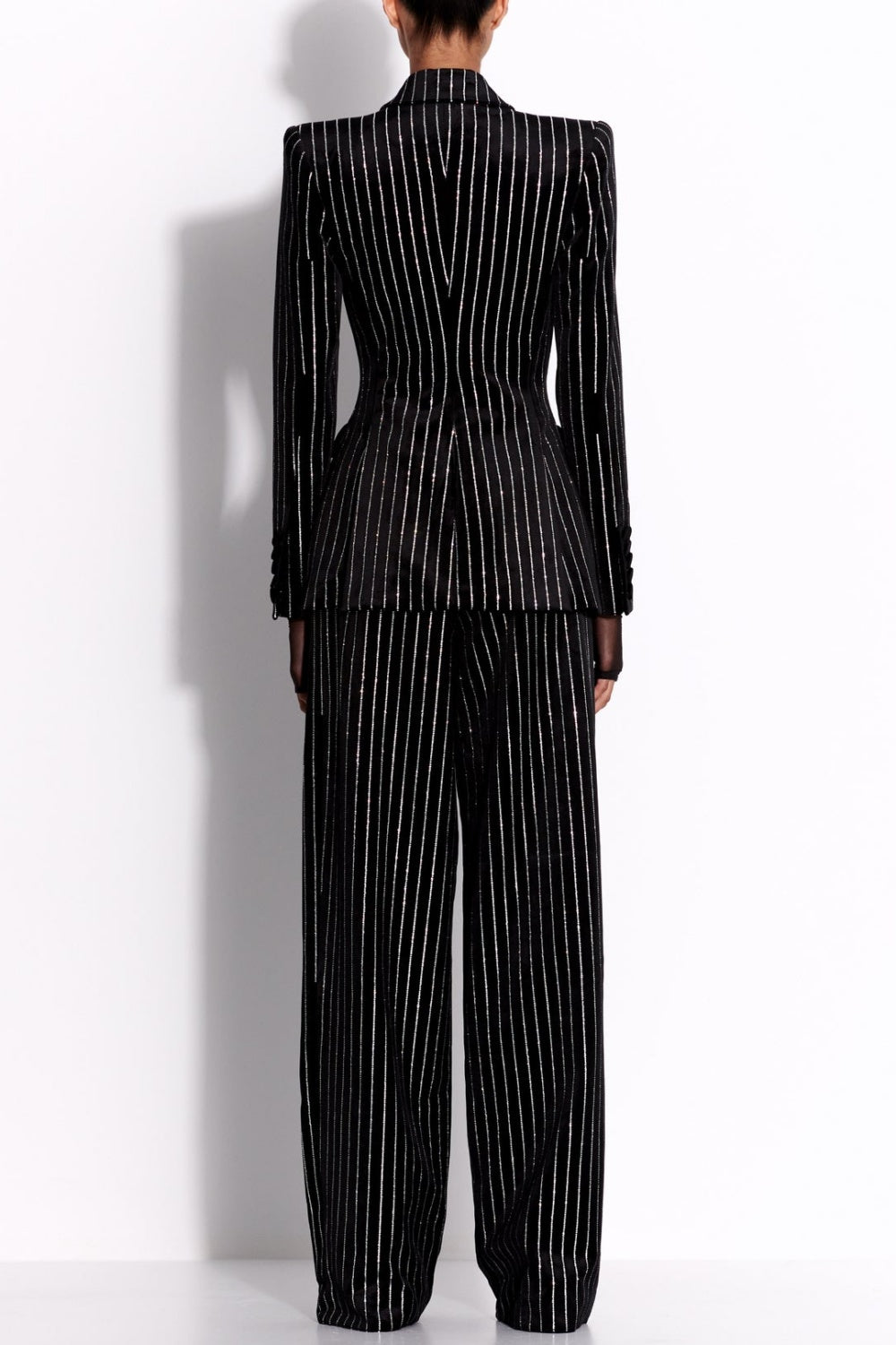Ally Crystal Pinstripe Blazer Set - Black