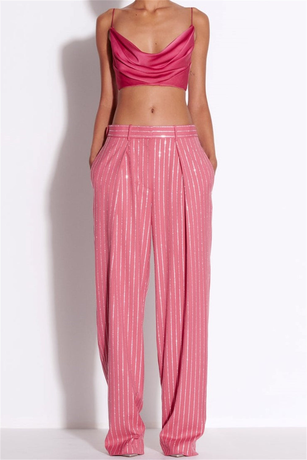 Ally Crystal Pinstripe Blazer Set - Pink