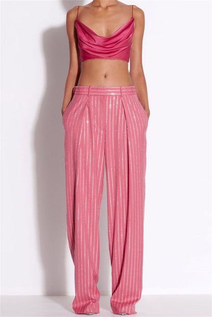 Ally Crystal Pinstripe Blazer Set - Pink