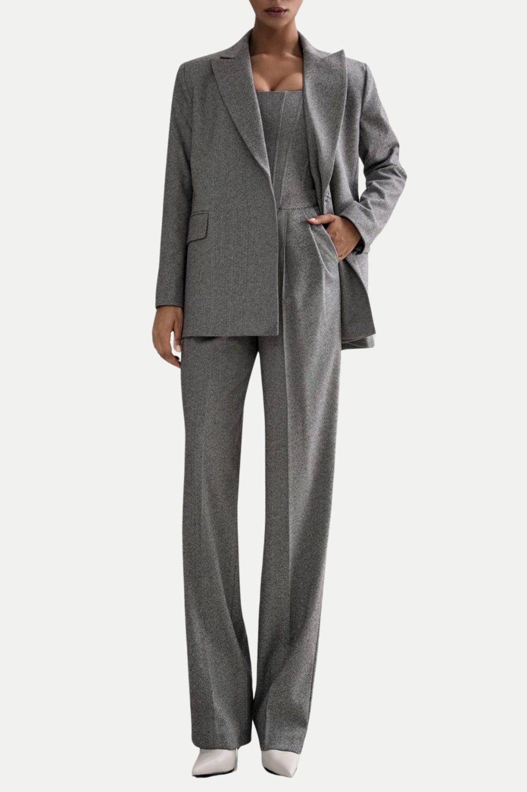 Armenb Lapel Strapless Three Piece Set - Grey