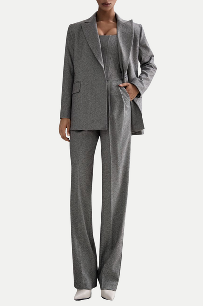 Armenb Lapel Strapless Three Piece Set - Grey