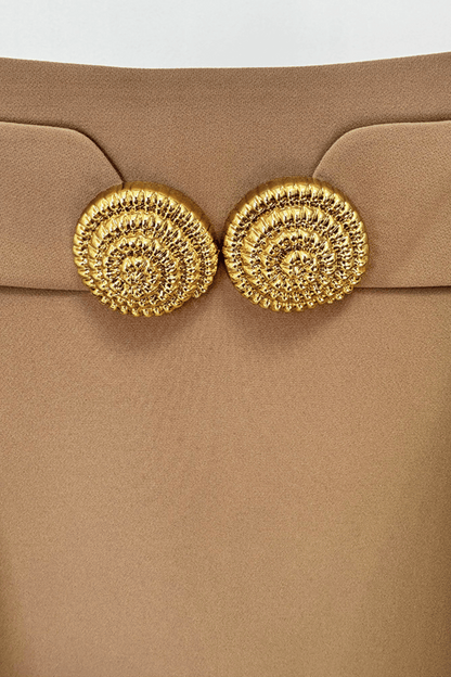 Asina Gold Buttoned Mini Skirt - Khaki