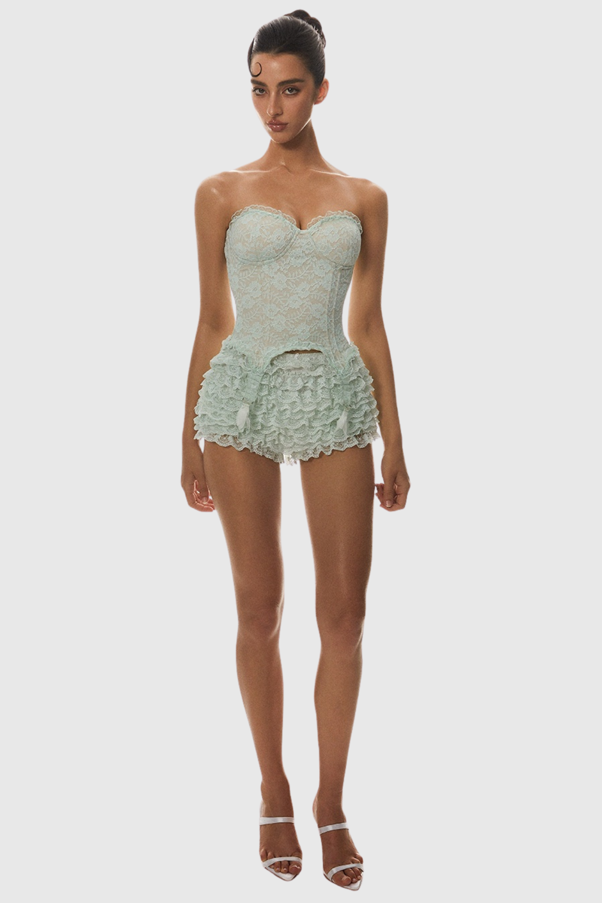 Atici Lace Strapless Corset - Green