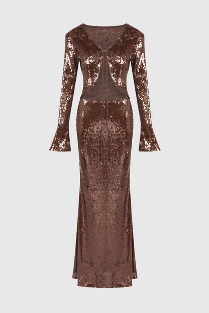 Aubelin Sequin Two Piece Set - Brown