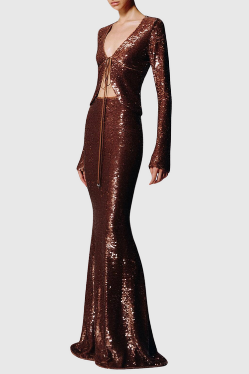 Aubelin Sequin Two Piece Set - Brown