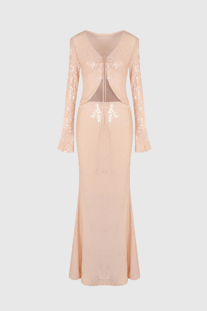 Aubelin Sequin Two Piece Set - Nude