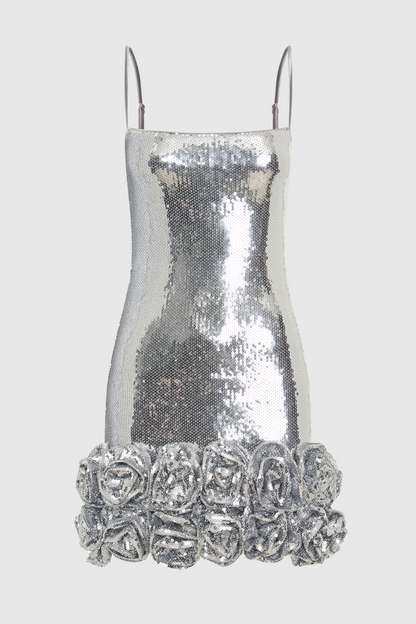 Ayam Sequin Flower Appliqué Mini Dress