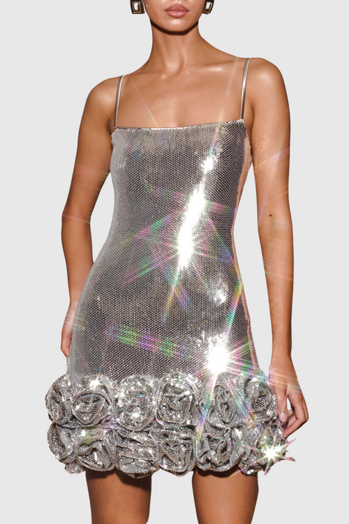 Ayam Sequin Flower Appliqué Mini Dress