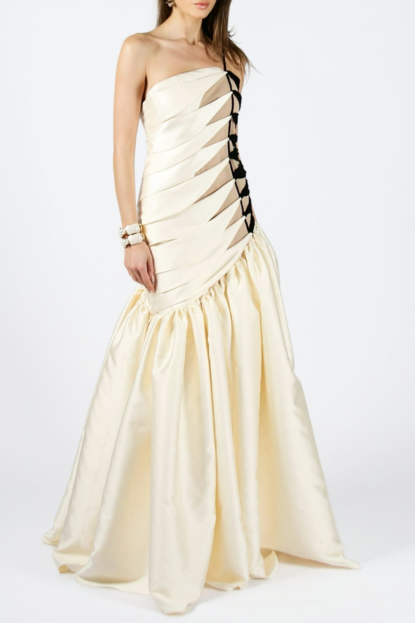 Bahar One Shoulder Satin Ruched Maxi Dress