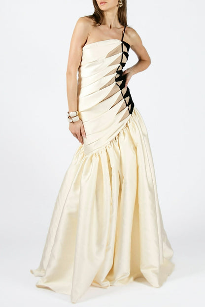 Bahar One Shoulder Satin Ruched Maxi Dress