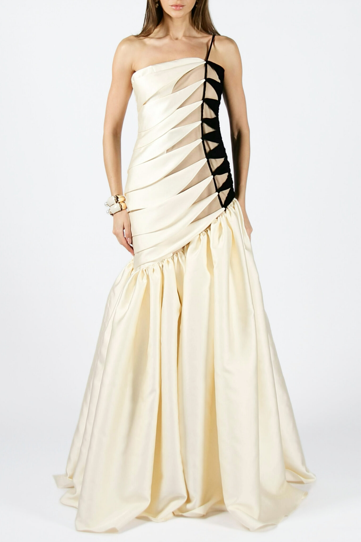 Bahar One Shoulder Satin Ruched Maxi Dress