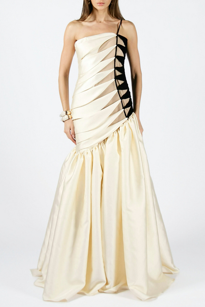 Bahar One Shoulder Satin Ruched Maxi Dress