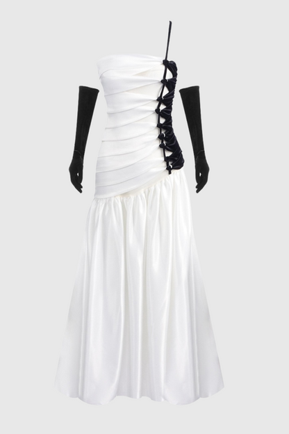 Bahar One Shoulder Satin Ruched Maxi Dress