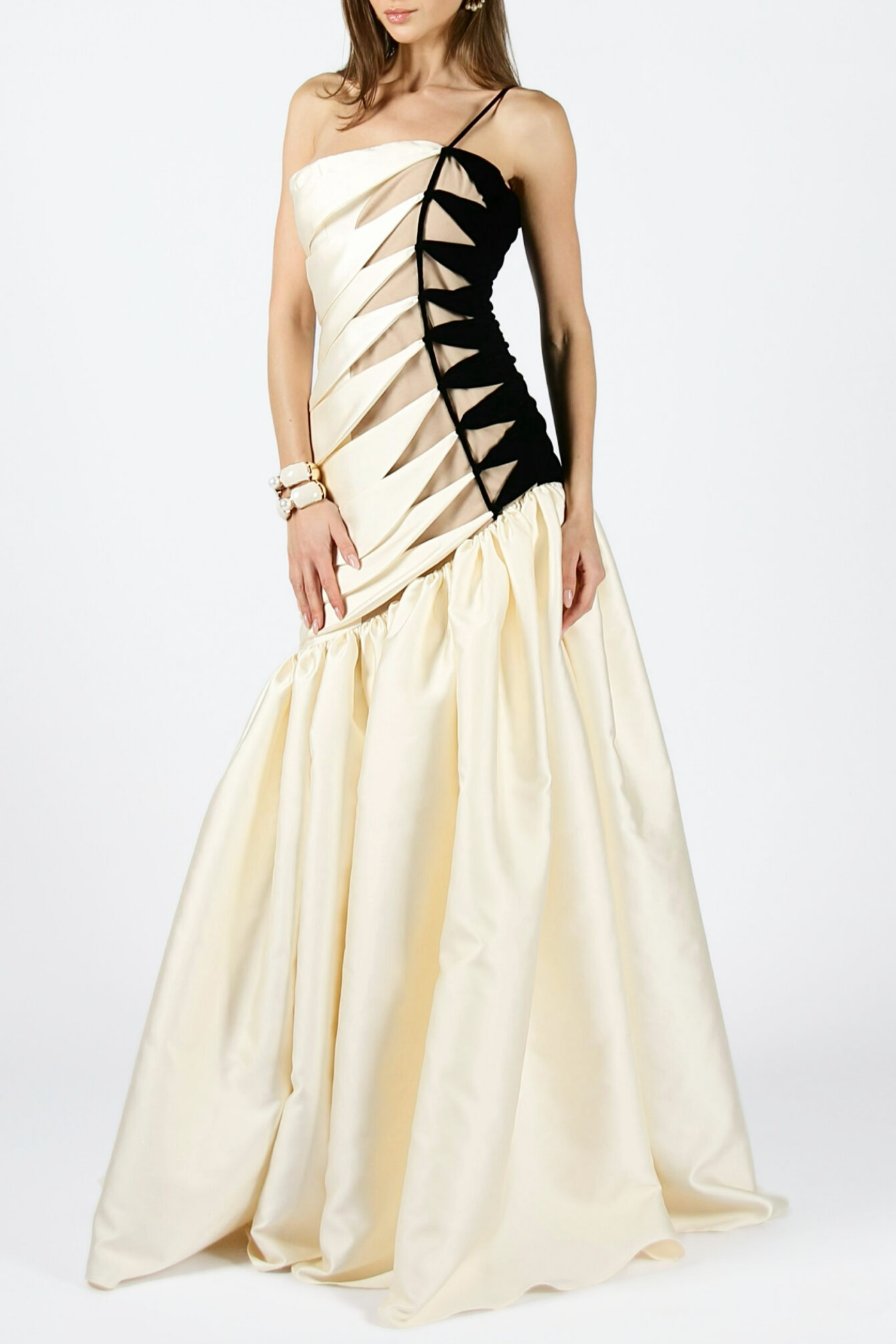 Bahar One Shoulder Satin Ruched Maxi Dress