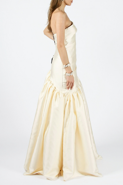 Bahar One Shoulder Satin Ruched Maxi Dress