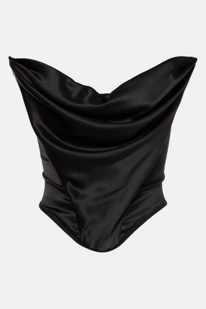 Balius Draped Satin Corset - Black