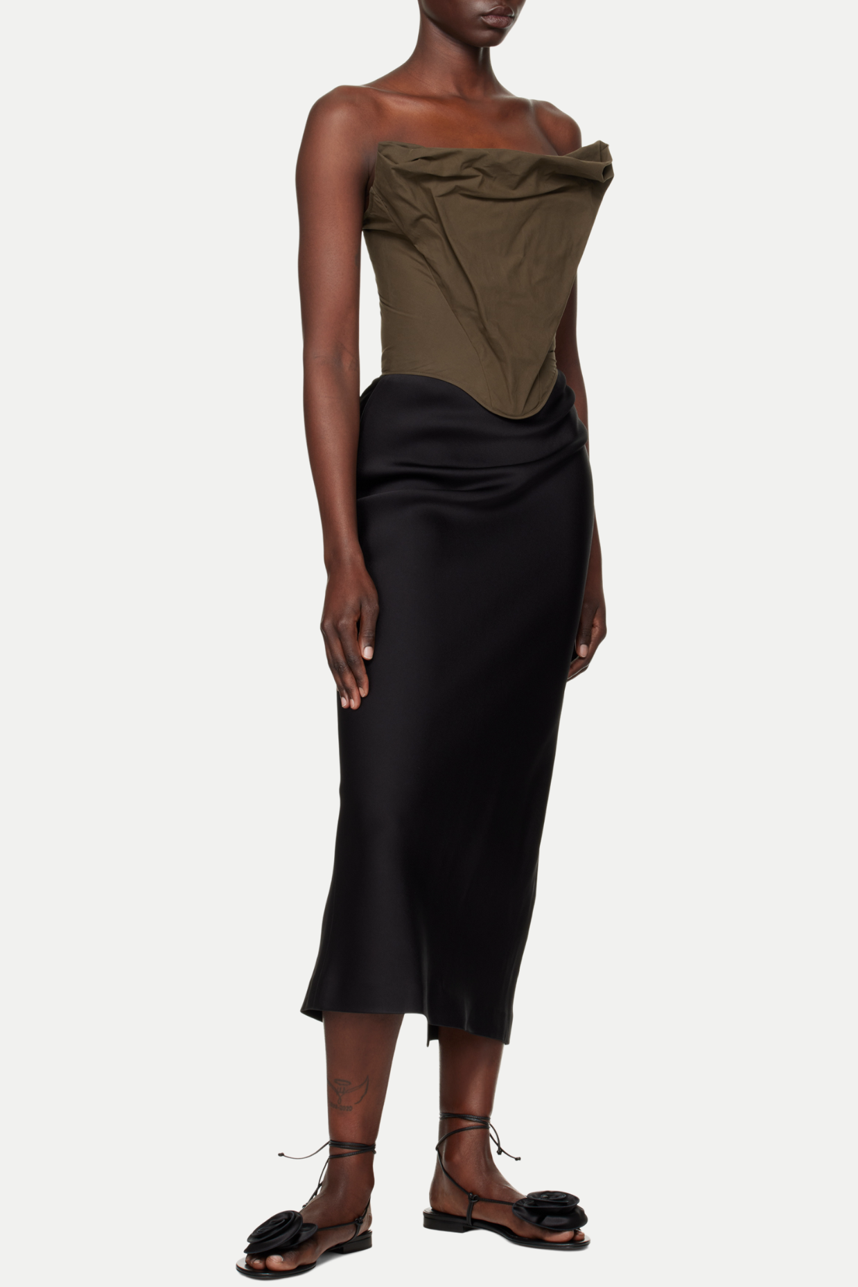 Balius Draped Satin Corset - Green