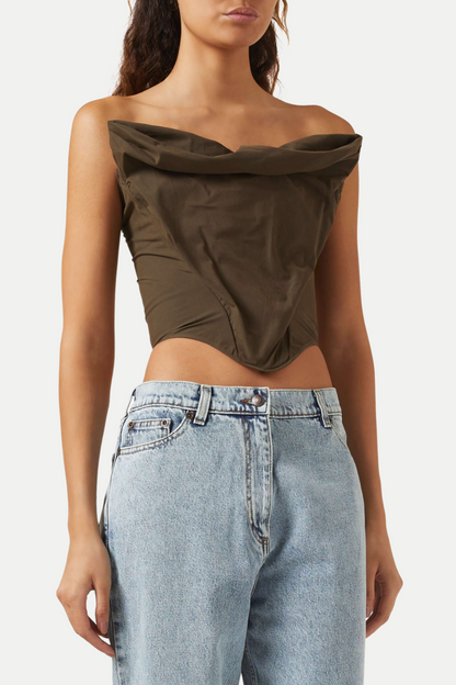 Balius Draped Satin Corset - Green