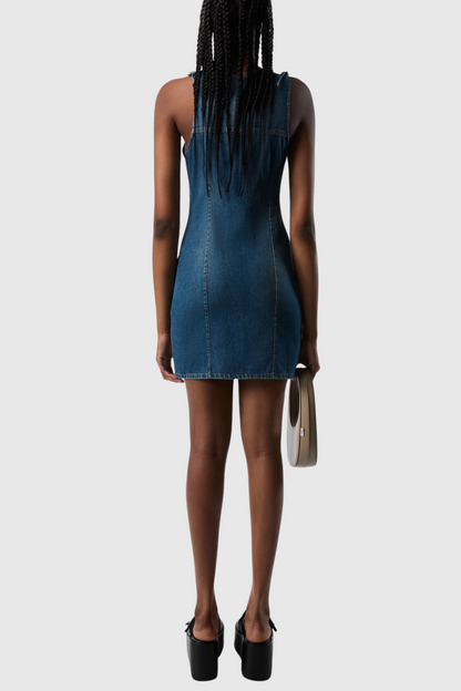 Balto Flower Asymmetric Denim Mini Dress
