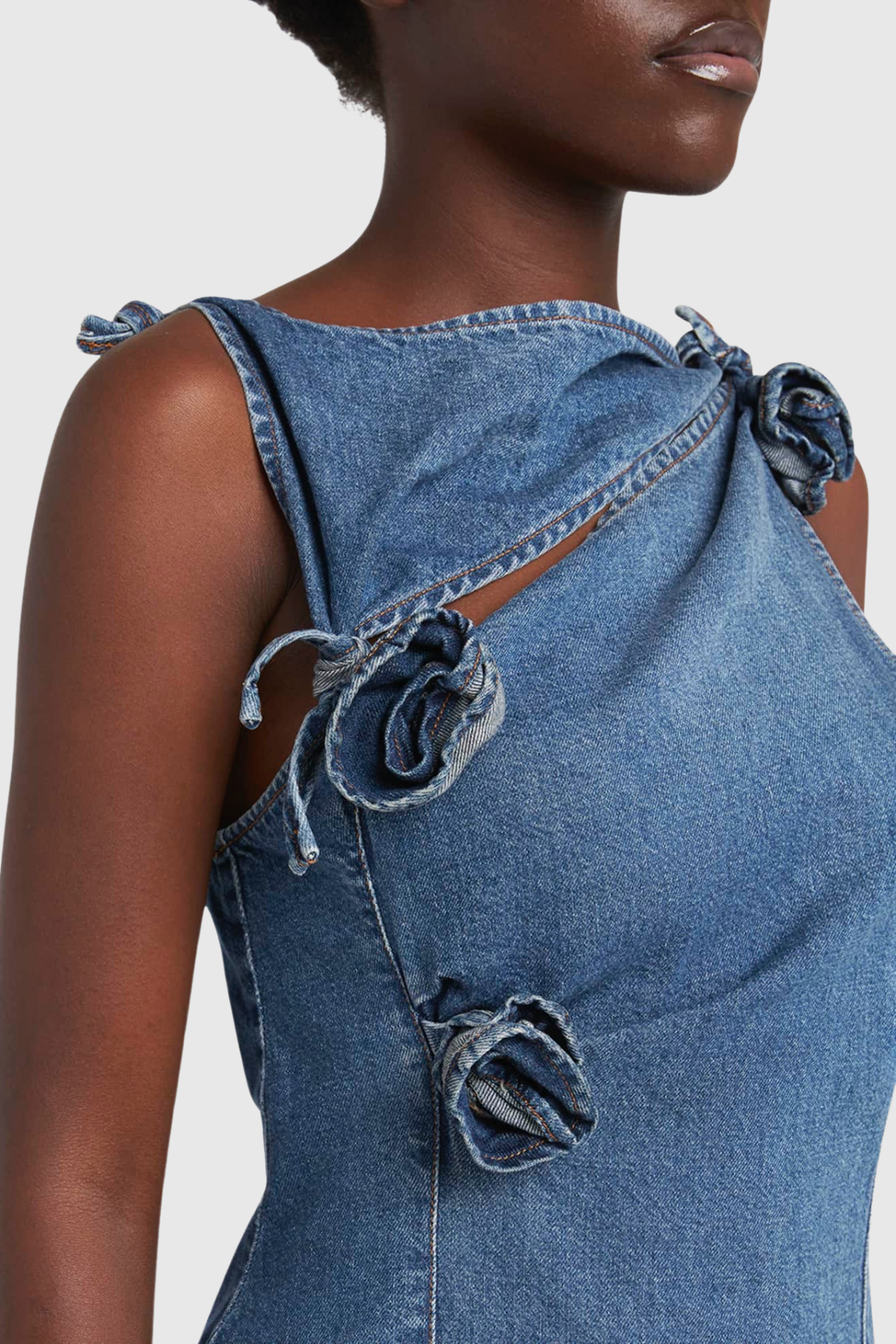 Balto Flower Asymmetric Denim Mini Dress