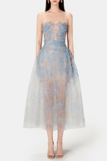 Batya Lace Sleeveless Midi Dress - Blue